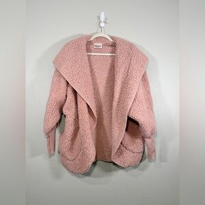 Nordic Beach Cardigan Cozy Teddy Sherpa Jacket Body Wrap Hood Pink Women OS